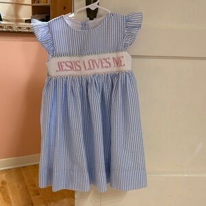 Seersucker Jesus loves me dress